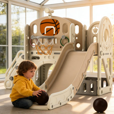 Indoor With 7 - In 1 Functionality: Slide, Telescope, Hoop, Ring Toss, Climber, Tunnel, And Storage Box, Promotes Social Interaction For 6: Interactive Skill Building