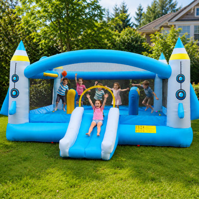Inflatable Bounce House, 16.5ft x 15ft Jumpking Bouncy Castle, Inflatable Jumper for Kids with Slide, Basketball Hoop, Target Game & Jumping Area, Jumpings Households 3-4 Kids (Ages 3-8)