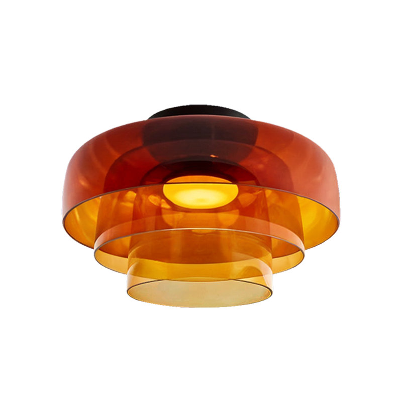 Mid Century Modern Ceiling Light Glass Shade, Orange, Triple Layer