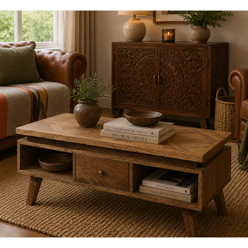 Lawford Solid Wood Four Leg Coffee Table with Storage