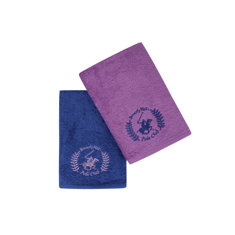 Ensemble de serviettes 100% coton 2 pièces Malika, Bleu foncé / lilas