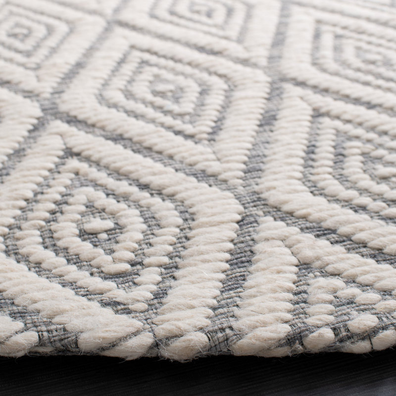 Tapis géométrique en laine et en coton tissé à la main avec latex Marbella, Carré 6 pi