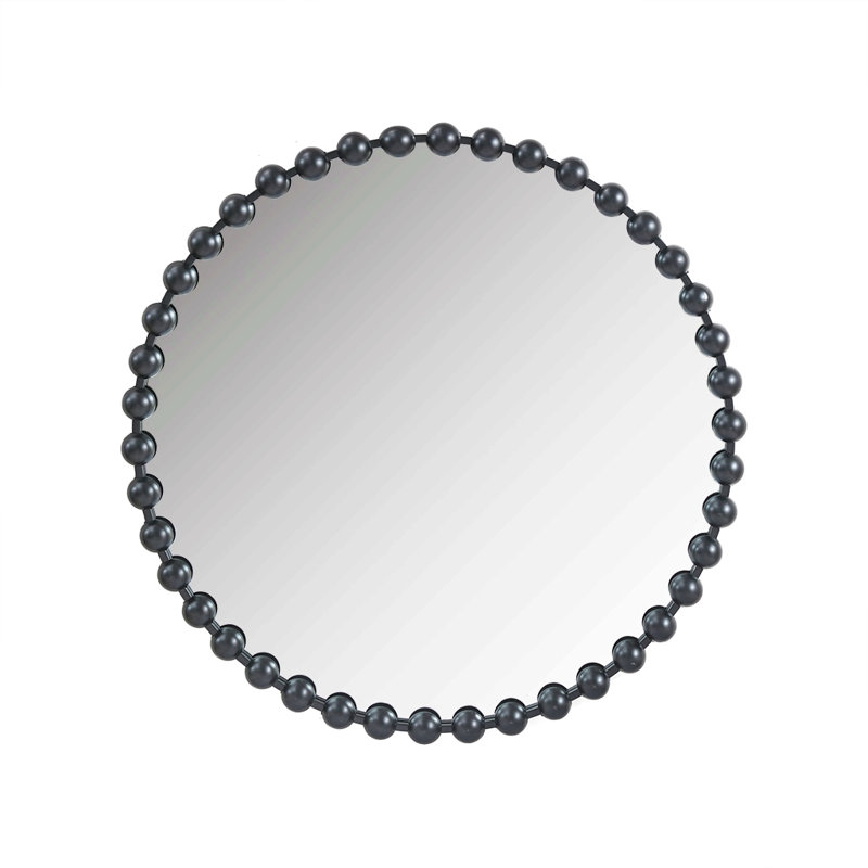 Beaded Round Wall Mirror 36"D, Black