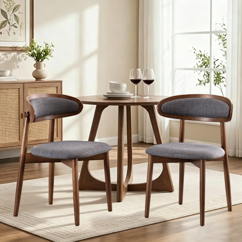 Chaise de salle à manger rembourrée Mid-Century avec pieds en bois massif, Grey