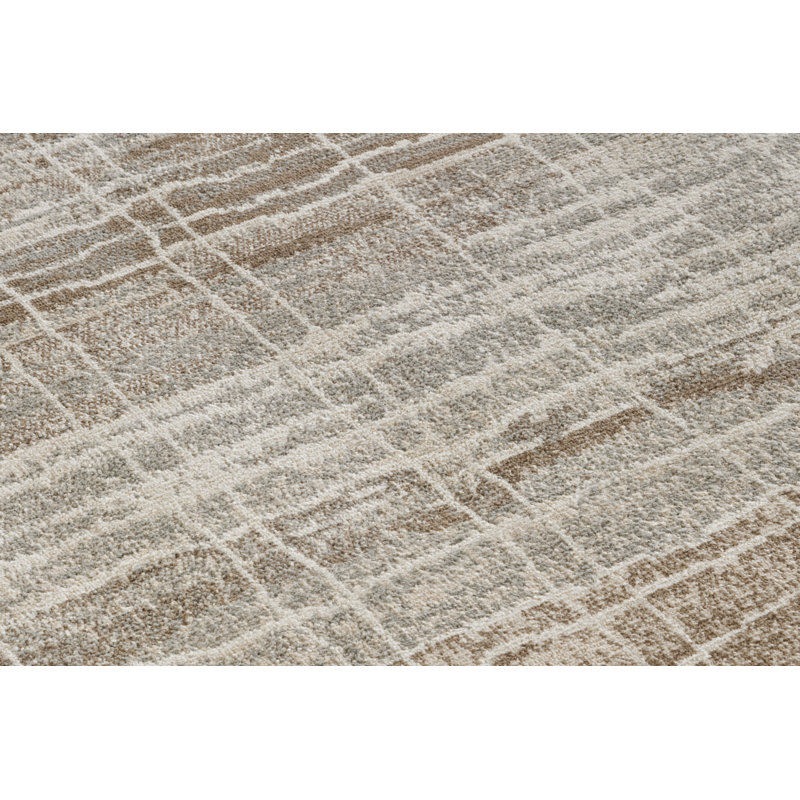 Machine Woven 100% Polypropylene Brown/Ivory Rug, Rectangular 200cm x 280cm