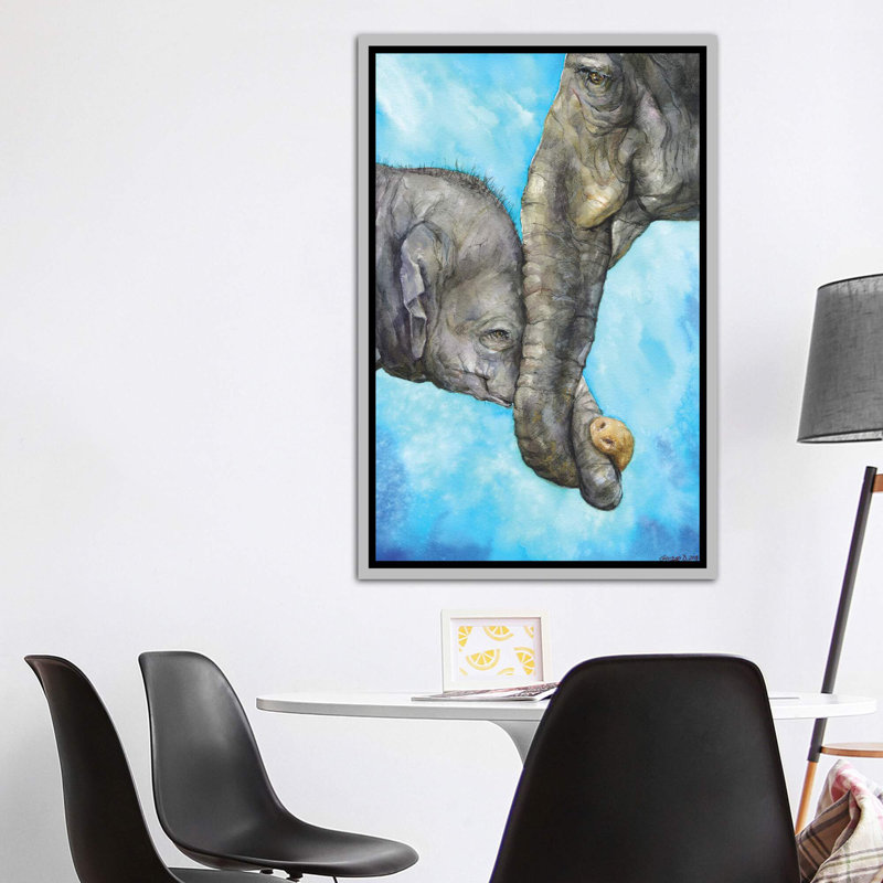 Éléphants - Pure Family, art sur toile, H 60 po x l 40po x P 1,5 po, Toile avec cadre argenté