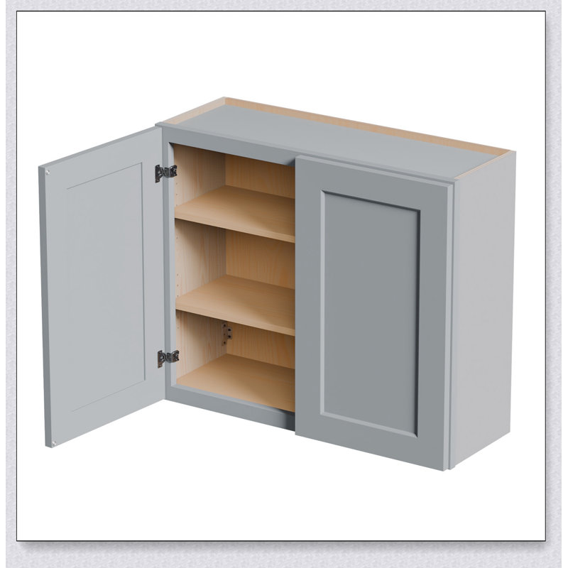 Armoire murale en bois massif avec portes à fermeture amortie et étagères réglables pour des solutions de rangement polyvalentes à domicile