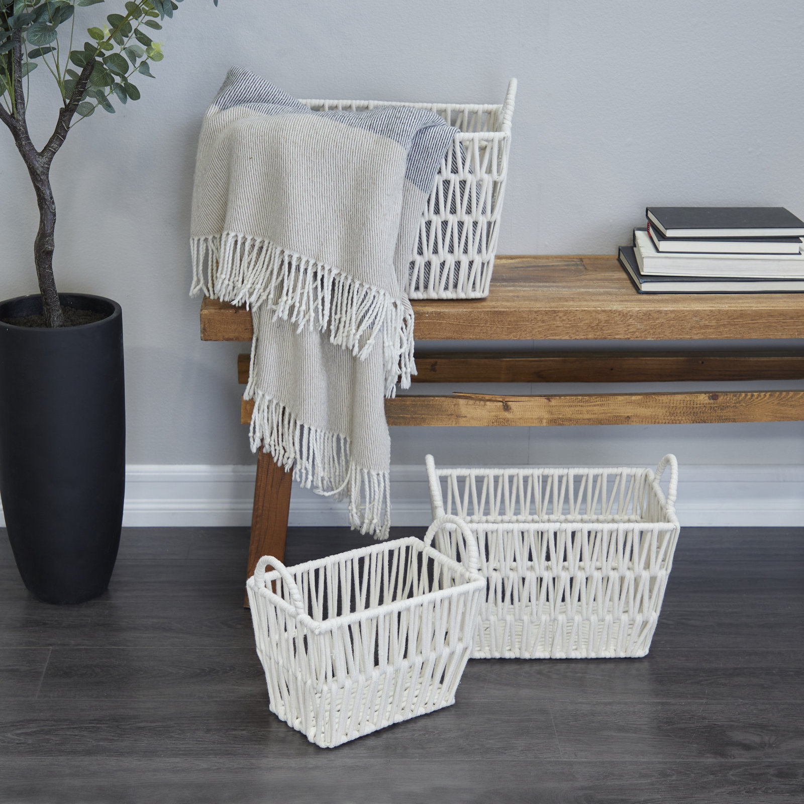 Handmade Metal Decorative Basket - Set of 3, 12.30" H x 16.25" W x 11.70" D