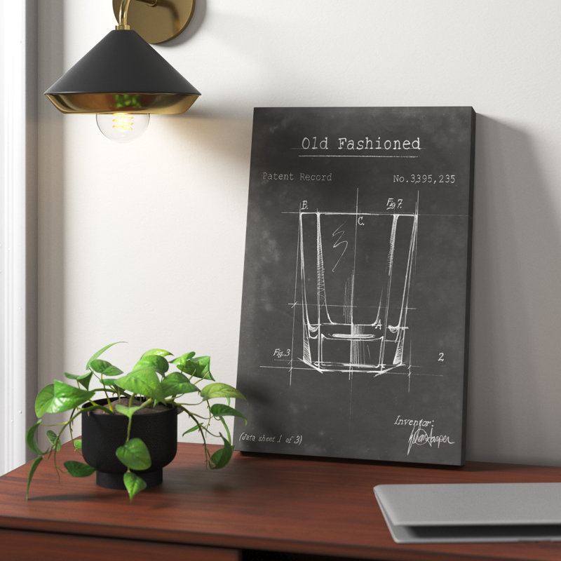 Barware Blueprint I 1 Piece Painting on Canvas, 46cm H x 30cm W, Wrapped Canvas