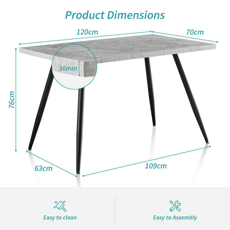 4 - Person Dining Set 120Cm Marble Pattern Table with Armless Chairs, Brown Suede