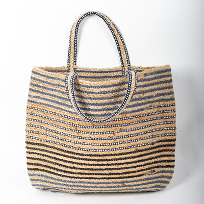 Jute and Cotton Braided Picnic Tote Bag, Service for 1