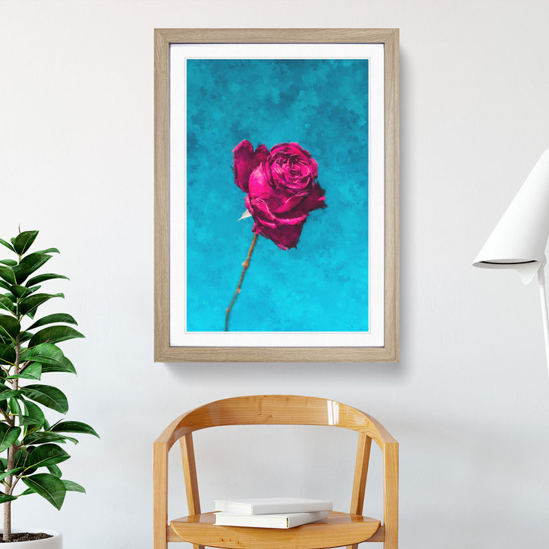 Fuscia Pink Dying Rose - Picture Frame Painting Print, 33cm H x 24cm W x 2cm D, Oak Framed