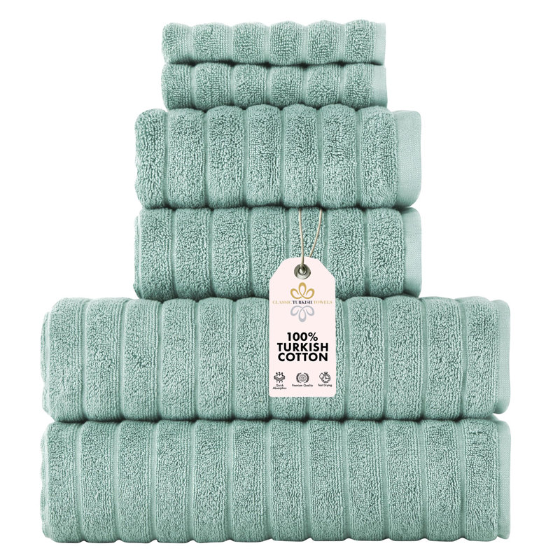 Florentin Turkish Cotton Towels - Piece Set Including Bath, Hand, and Washcloths - Set of 6, Sea Foam