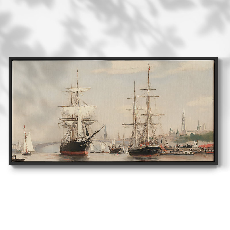 Série nautique-XXXIX - Toile tendue avec châssis encadré - Prêt à être accroché, Noir, H 21 po x l 41 po