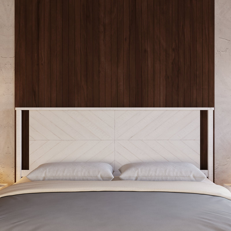 Vivian Solid Wood Headboard, King, Rustic White