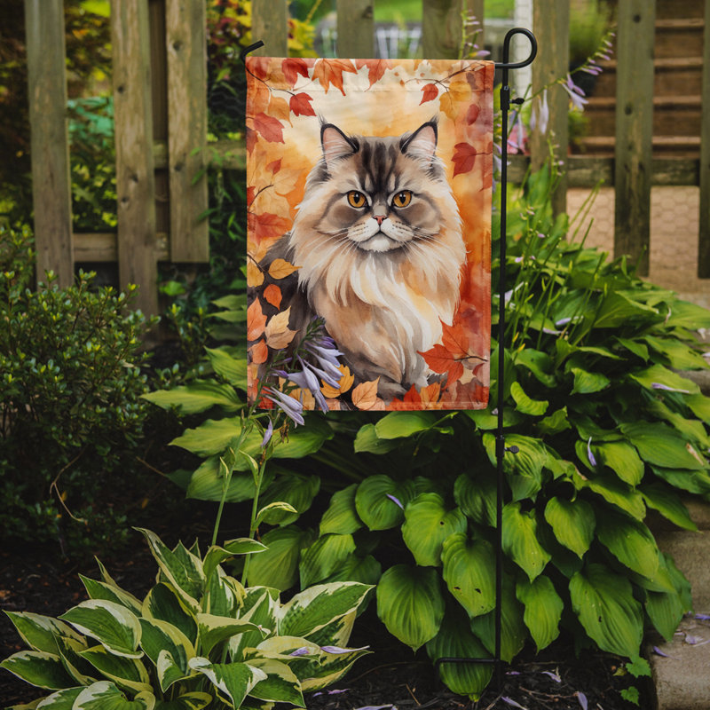 Chat en feuilles d'automne drapeau de jardin, Persan