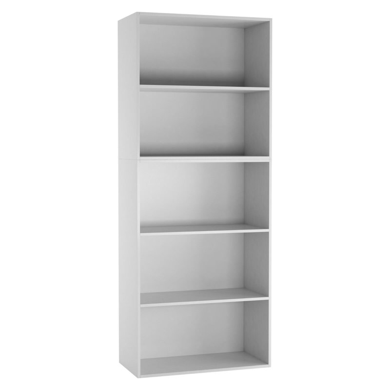 Yuliana 60 cm W Standard Bookcase, White, (5 Shelves) 59"H x 23.6"W x 11.4"D.