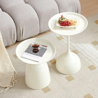 Side Coffee Table Set, Living Room Small Round End Table, Metal Nesting Tables Pedestal Tables Sofa Side And Bedside Console Table (White)