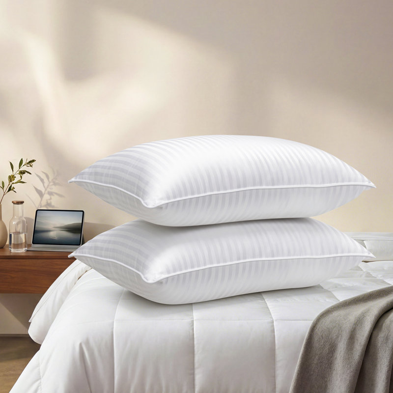 Oreillers en fibre de satin de qualité supérieure à rayures, oreiller en duvet respirant à support ferme , King