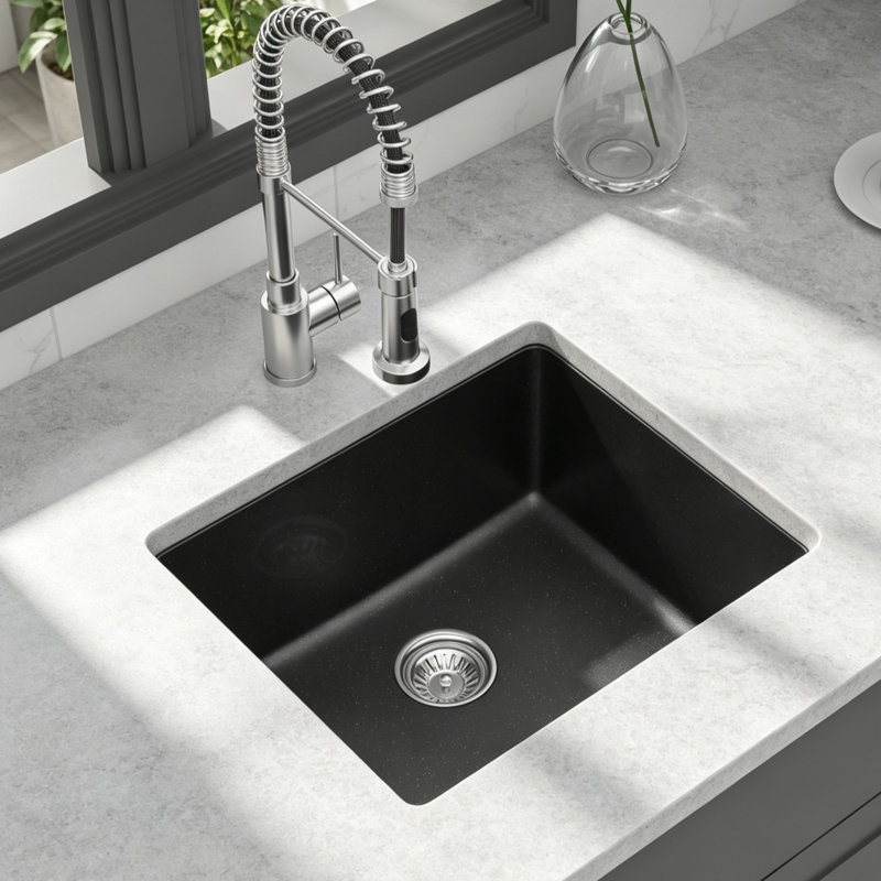 Évier de cuisine en granite noir, lavabo à comptoir de bar encastré pour cuisine