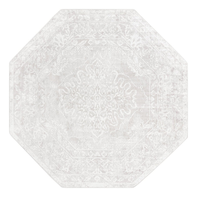 Tapis oriental gris / ivoire Dayton, Octogone 7 pi 1 po x 7 pi 1 po