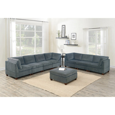 Meuble de salon modulaire en chenille gris 8 pièces - Dossier rembourré pour la détente avec coin de coin 4X, fauteuil sans accoudoirs 3X, 1X