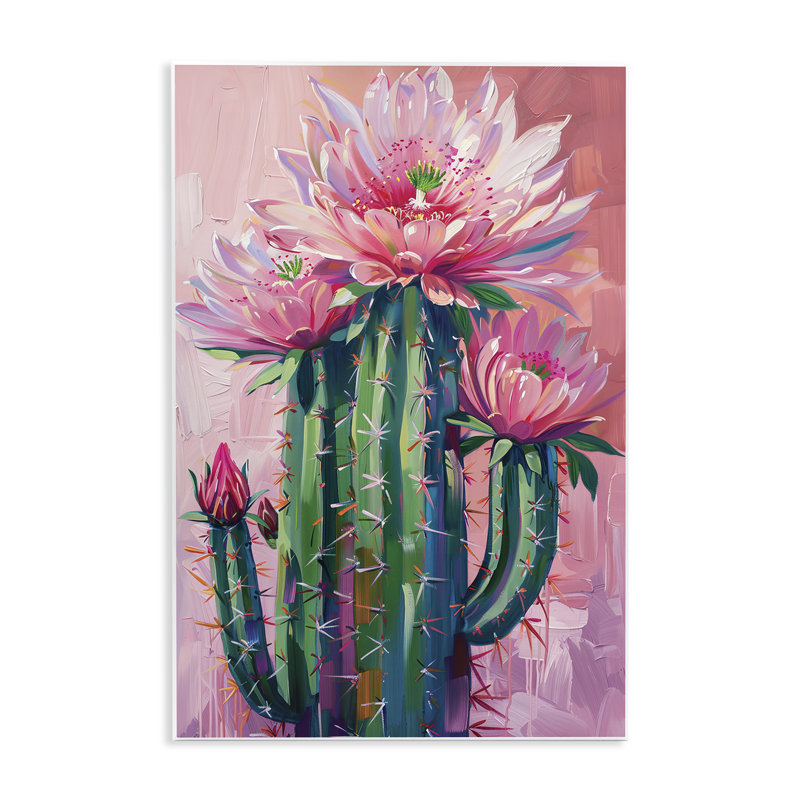 Plaque murale cactus rose en fleurs, design par LSR Design Studio, H 15 po x l 10 po