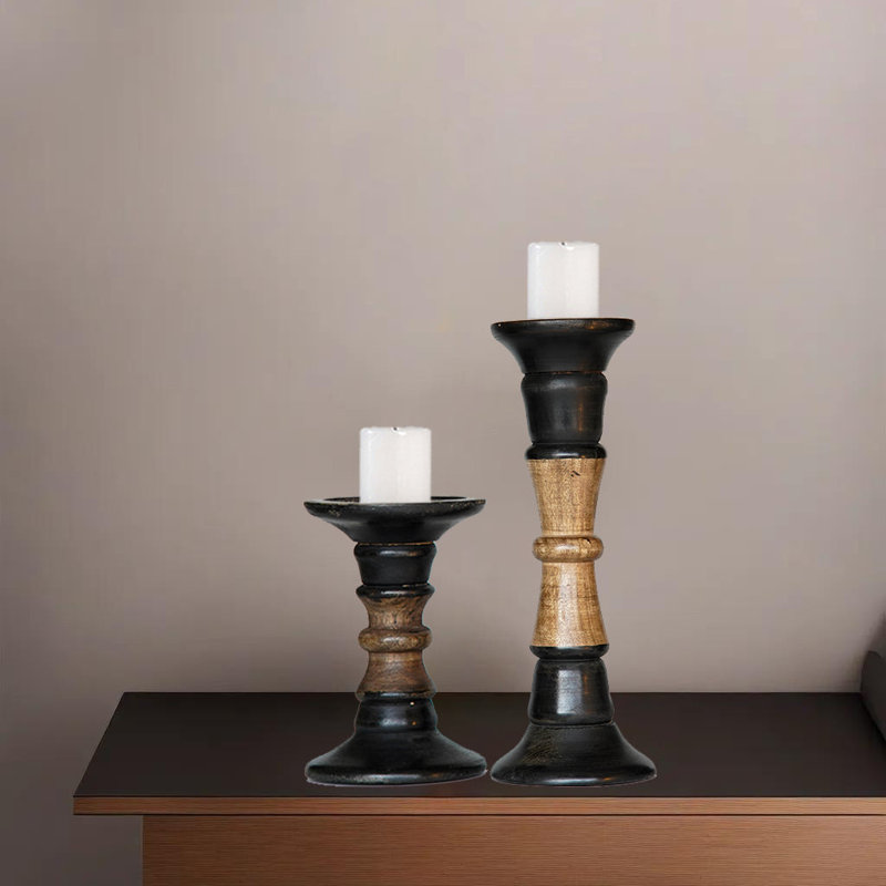 15'' H Wood Tabletop Pillar, Dark Polish,  12" H x 4" W x 4" D