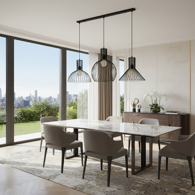 Lustre carré / rectangulaire à 3 lumières pour îlot de cuisine Salayah