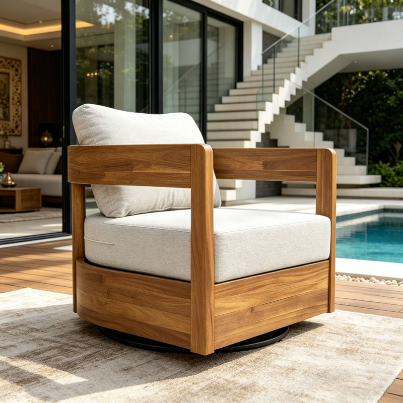 Fauteuil club d'extérieur pivotant en bois, Teck