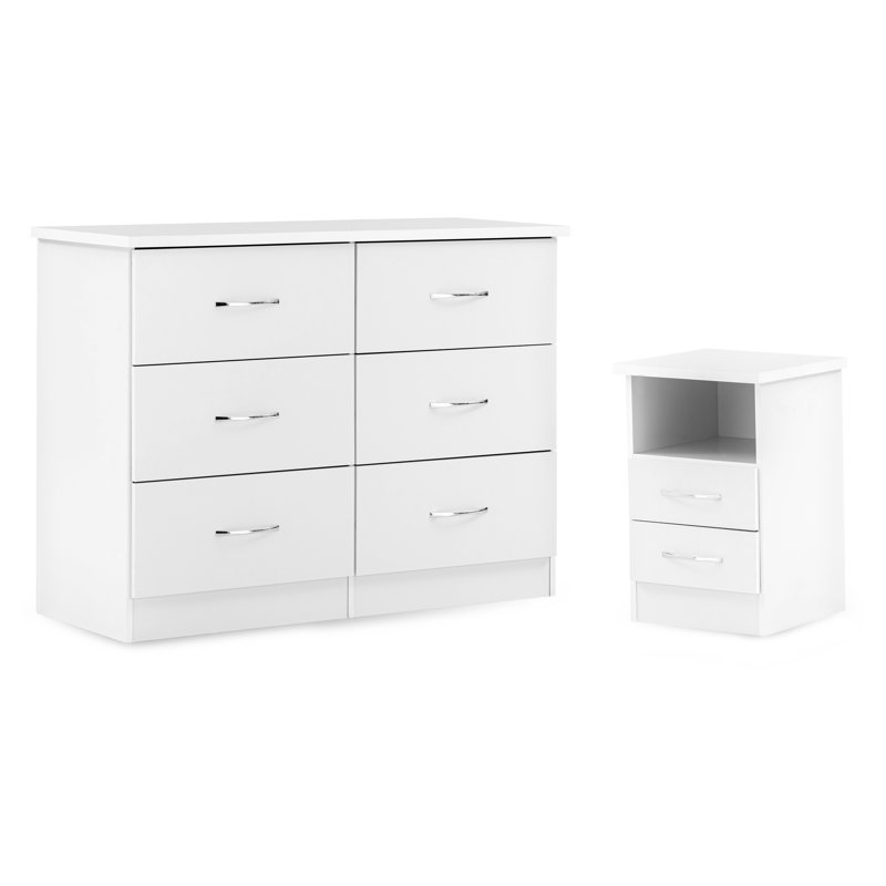 Ensemble de chambre à coucher 2 pièces Nevada (commode 6 tiroirs et table de chevet)