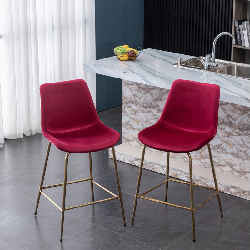 Tabouret de bar en velours, ensemble de 2, Rouge