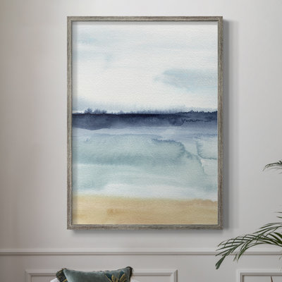 Watercolor Ocean Horizon I, reproduction encadrée - bois massif