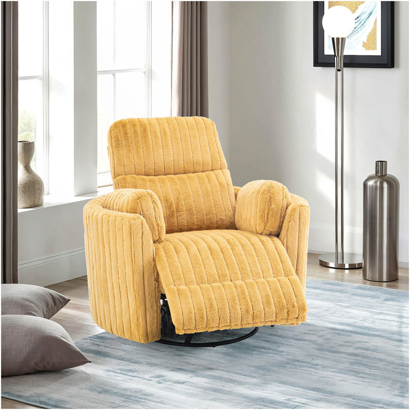Fauteuil inclinable et oscillant électrique de style contemporain avec accoudoirs courbés et rembourrés avec coussins courbés et finition jaune