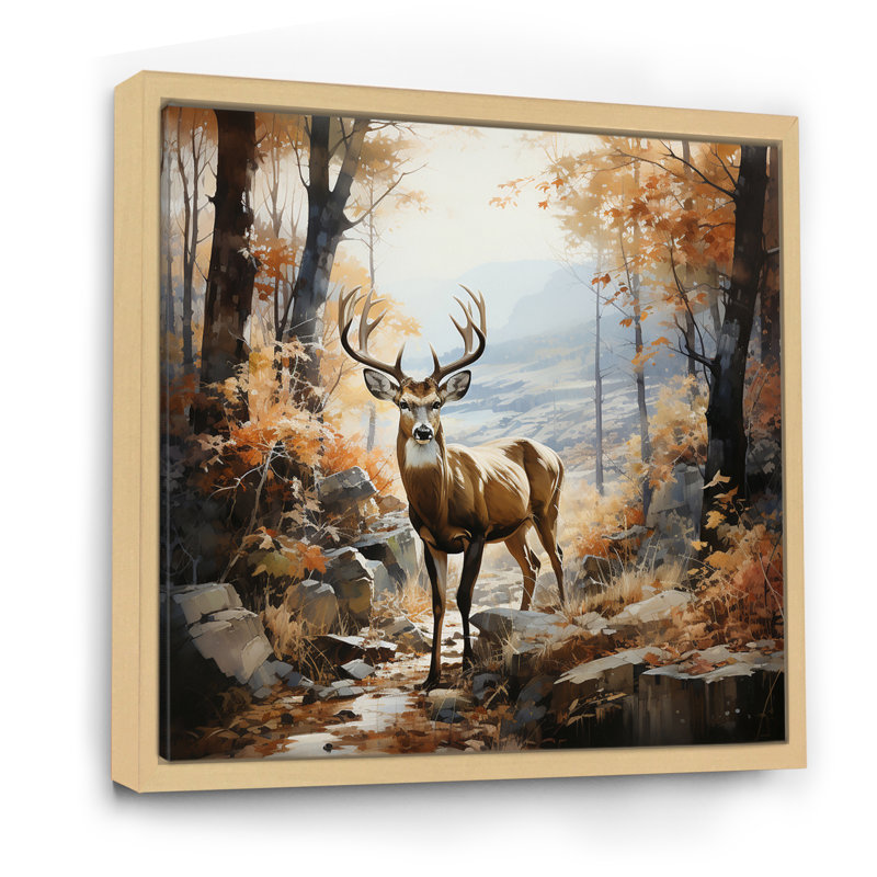 Cerf automne sérénade - impression, H 30 po x l 30 po x P 1 po, Cadre naturel flottant