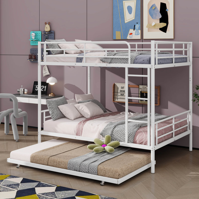 Anastazia Kids Bunk Bed with Trundle, Full Over Full, White