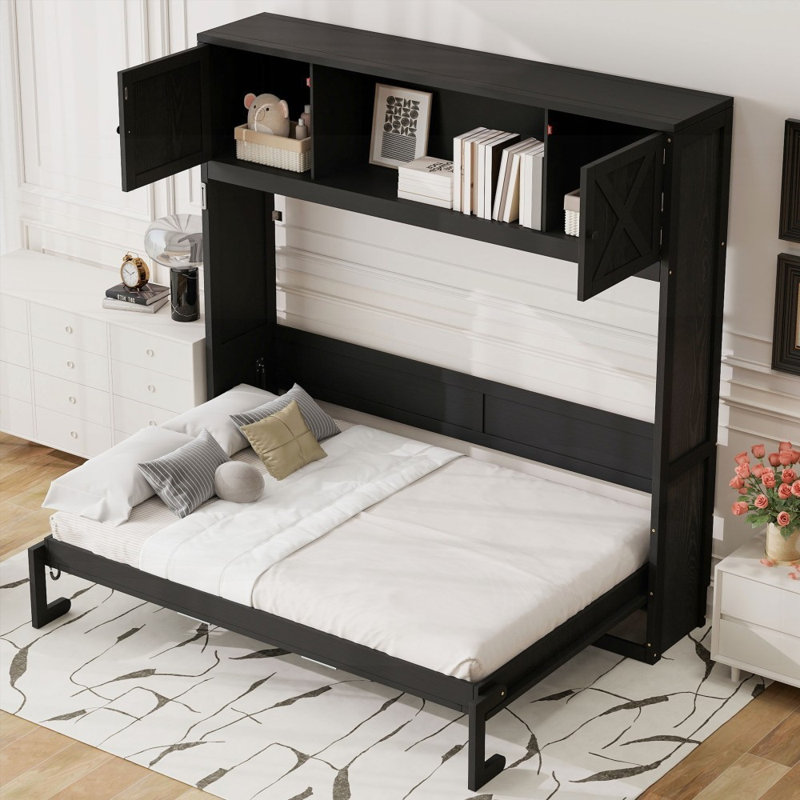 Lit escamotable double avec armoires de rangement - Aucun sommier nécessaire, robuste et amp; Durable
