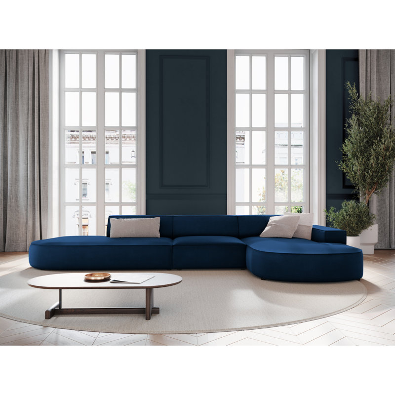 Modular L-Shaped Corner Sofa, Blue, Right Hand Facing