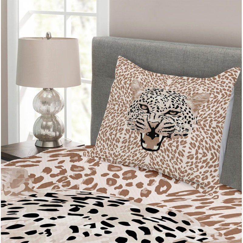 Twin Black and Beige Quilted Leopard Bedspread Set