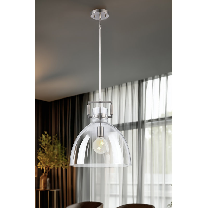 Luminaire suspendu en forme de dôme à 1 lumière Miami, Nickel brossé