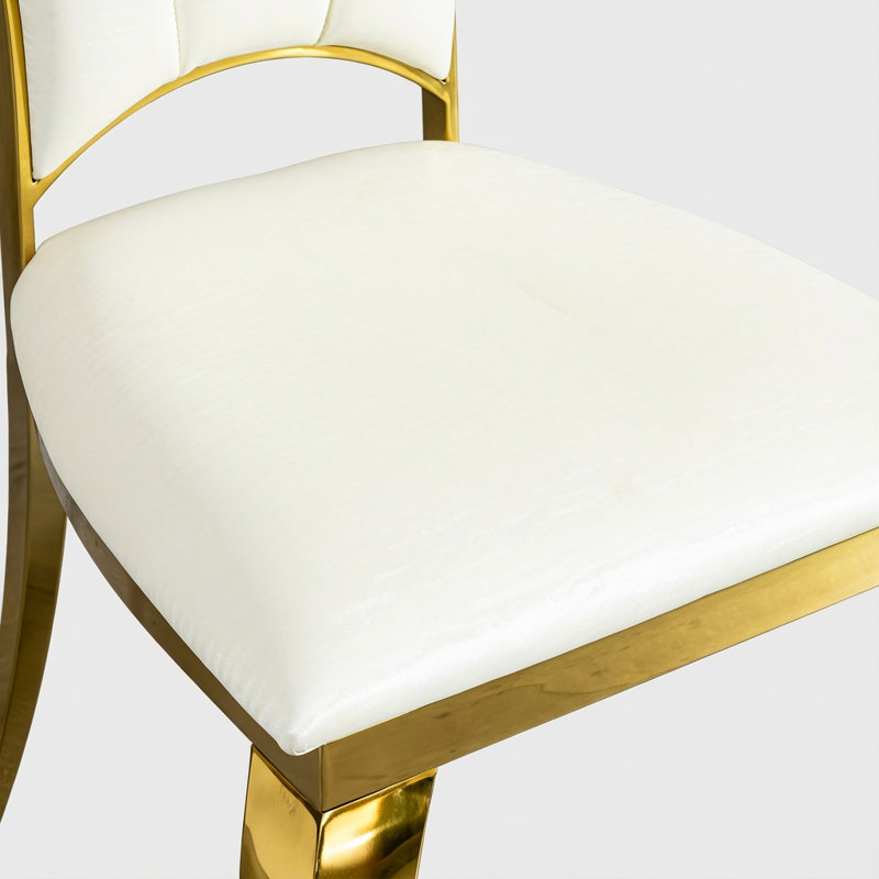 5-Piece Modern Glass Dining Table Set with 68.89" Rectangular Tempered Glass Top, Gold Stainless Steel Base & 4 White Faux Leather Chairs