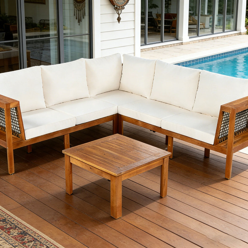 Ensemble de 4 canapés d'extérieur en bois d'acacia,, Beige