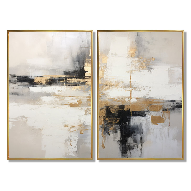 "Essential Bliss", peinture abstraite sur toile abstraite, H 36 po x l 48 po, Reproduction avec cadre flottant, Doré
