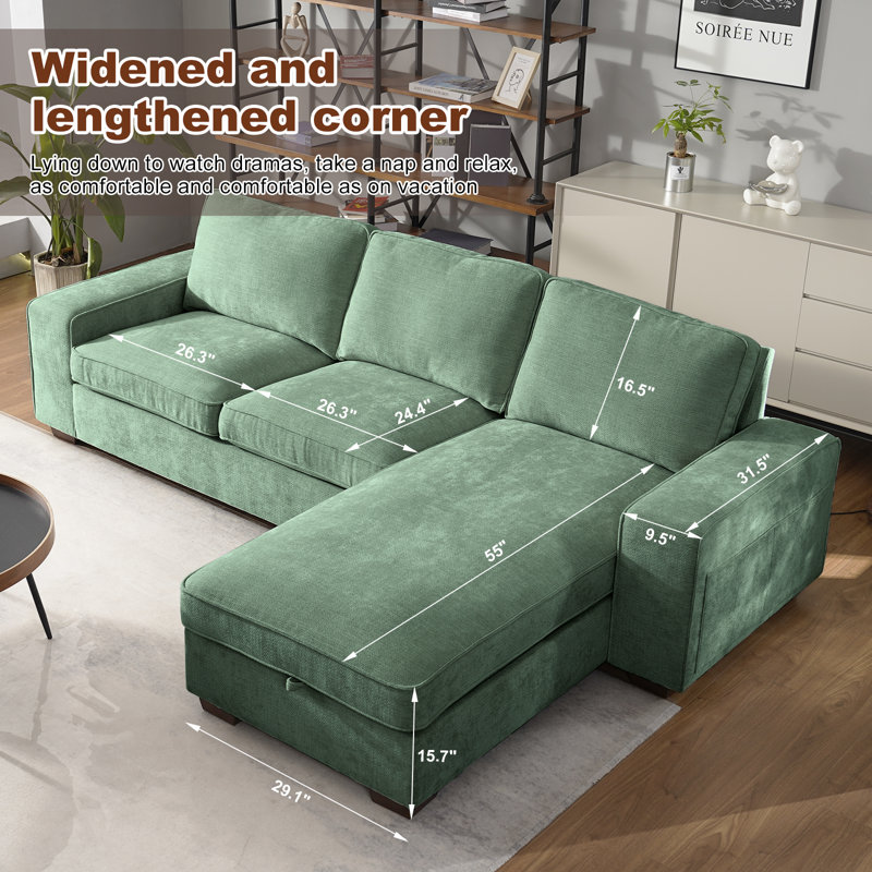 Jossilynn L-Shape Convertible Sectional Couches Sofas with Storage Chaise, Green