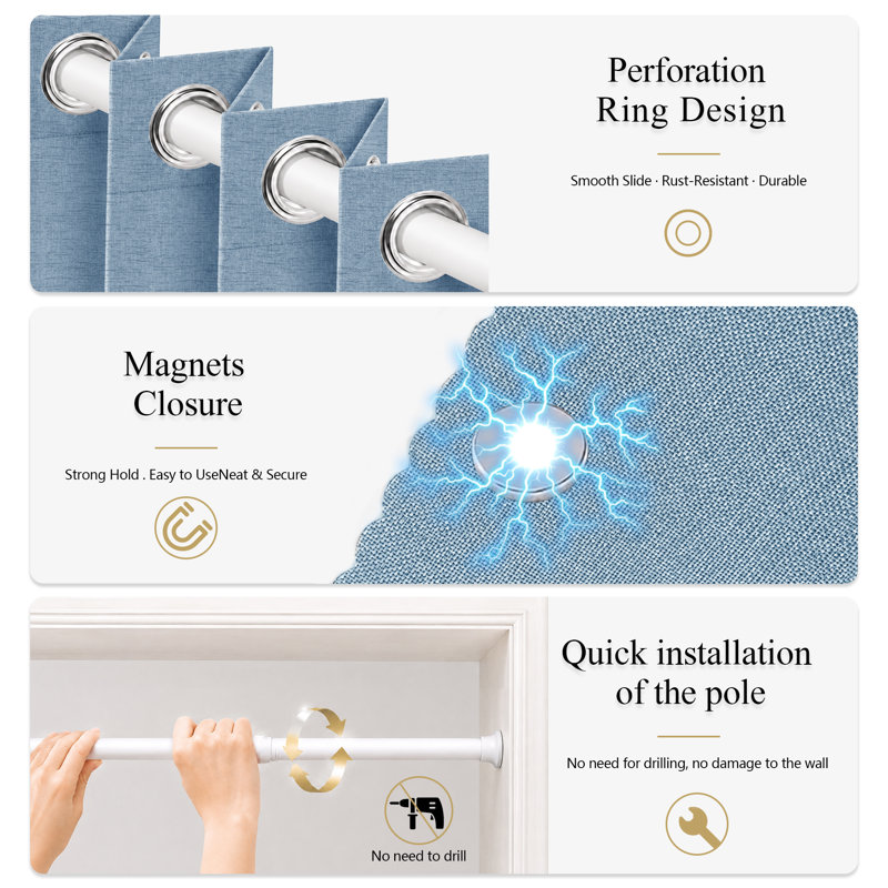 Rideau de porte accordéon avec tringle de tension sans perçage, paravent en polyester d'aspect lin, Poussière avec tige