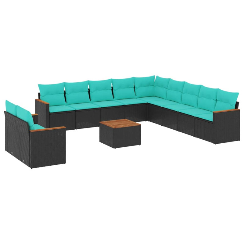  12 Piece Patio Sofa Set With Cushions Black Poly Rattan