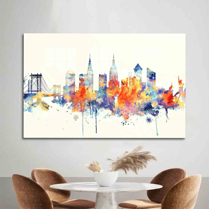 «New York Skyline», art mural en verre coloré pour la décoration contemporaine, H 11,8 po x l 17,7 po