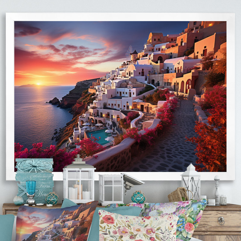 Grèce Oia Splendor IV sur toile, H 34 po x l 44 po x P 1,5 po, Cadre photo blanc