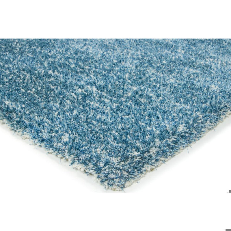Jamison Authentic Hand-Woven Handmade White & Teal High Pile Contemporary Shag Polyester & Wool Blend Area Rug 1-Inch Pile