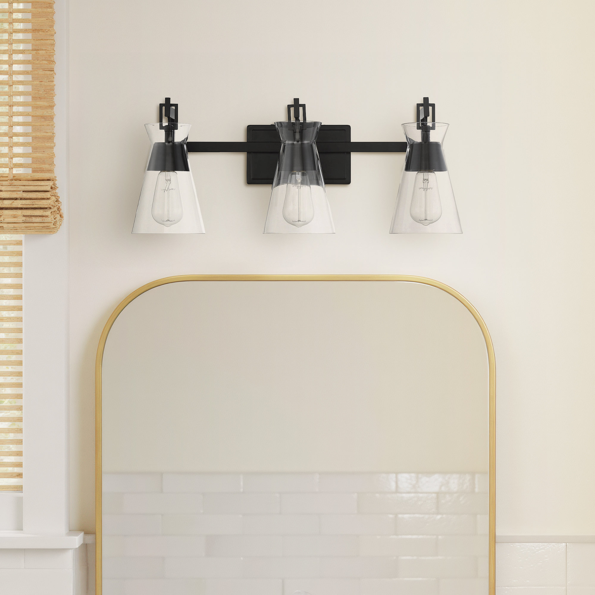 Kesia Bathroom Vanity Light, Black, 3 Lights, 9.5" H x 24" W x 24" D